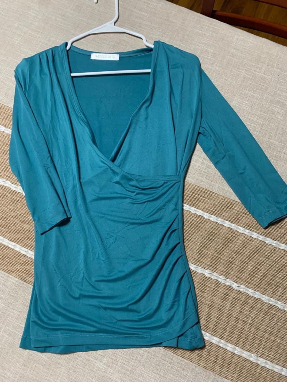Doublju Teal V-Neck Faux-Wrap Top